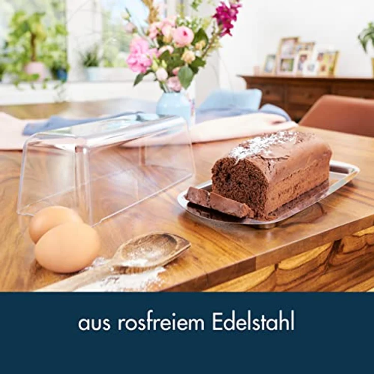 CHG Kuchentransportbox Königskuchenplatte mit Haube, Edelstahl, 35 x 17 x 10 cm, Metall – Bild 5