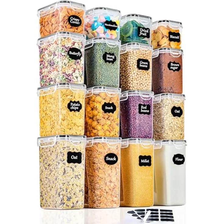 GoMaihe Vorratsdosen 16 Set, Luftdichte Kunststoff-Aufbewahrungsboxen mit Deckel, 1,7L, 1,25L, 0,75L, für trockene Lebensmittel wie Müsli und Mehl