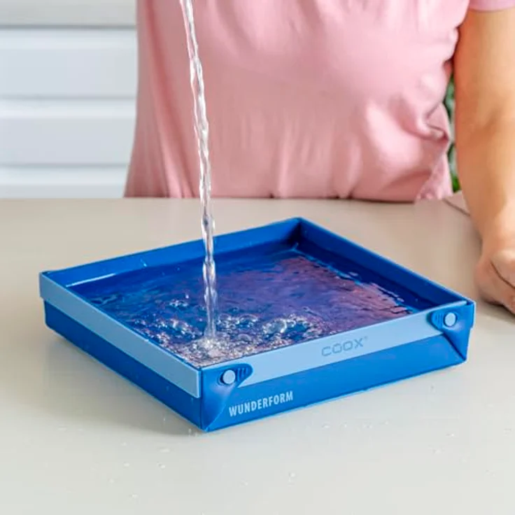Coox Backform eckig Frame MQ 25.5 cm x 24 cm x 5.5 cm, faltbare Silikonform mit Antihaft-Oberfläche, Blau – Bild 8
