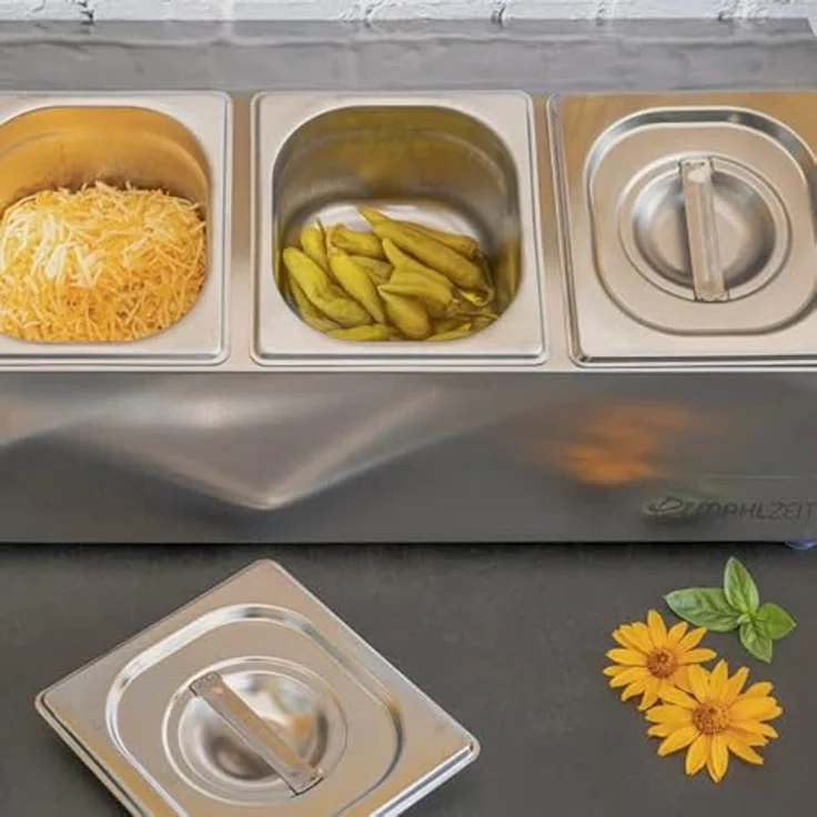 Mahlzeit Edelstahl Zutatenbehälter 3 x 1/6 GN, mit Gummifüßen, 51 x 24,5 x 21,5 cm, für Gastro und Buffet Zubehör – Bild 2