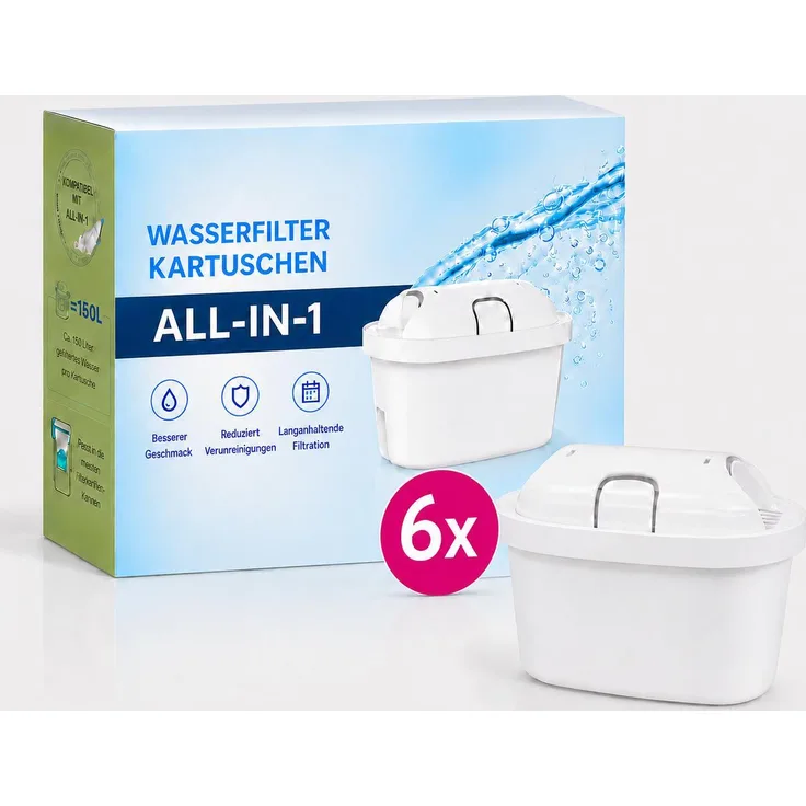 Mutital 6er Pack Wasserfilter, Ersatz für Brita® Maxtra+® Plus und Marella®, 99,99% Verunreinigungsschutz, BPA-frei