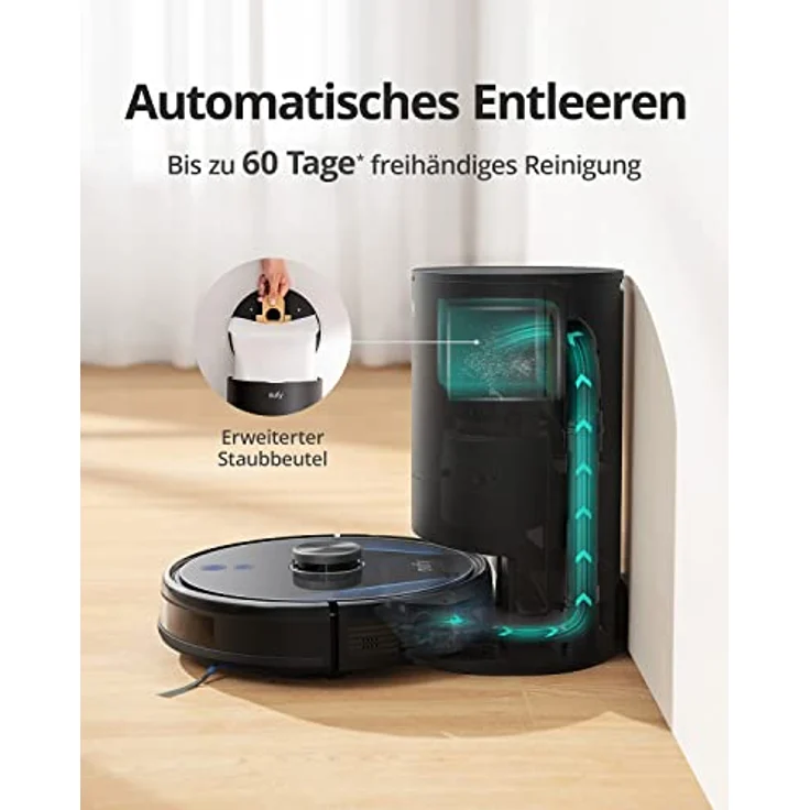 Eufy Clean LR30 Hybrid+ Saugroboter mit Wischfunktion und Absaugstation, 145 min Akkubetrieb, 3000 Pa Saugleistung, iPath Lasernavigation, schwarz – Bild 2