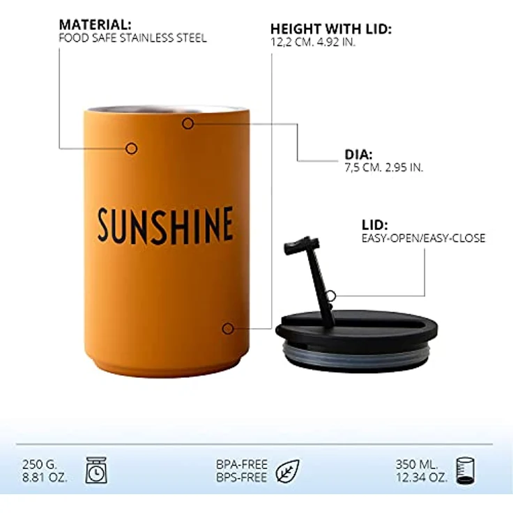 Design Letters Thermobecher 350ml SUNSHINE | muttertagsgeschenk | Dänisches Design Kaffeebecher zu geschenke für mama | Mama tasse | Thermo Kaffeebecher to Go | Verwendung als travel mug – Bild 2