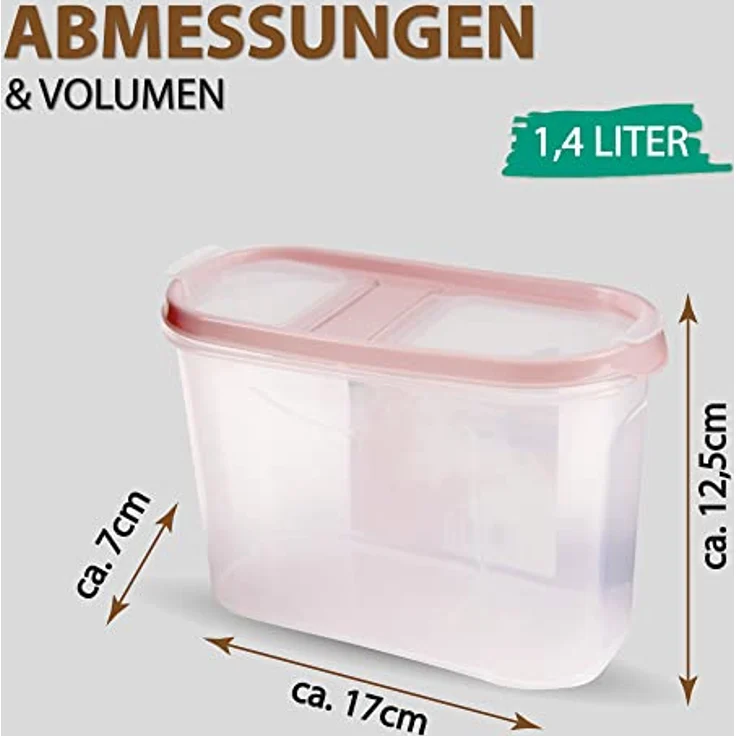 Bestlivings Frischhaltebox Schüttdose 1,4 Liter Altrose - Luftdichter Verschluss, 2 Öffnungen, stapelbar – Bild 2