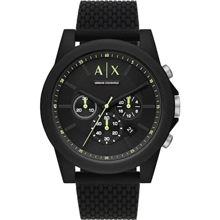 Armani Exchange Quarz-Chronograph mit 44mm Gehäuse, schwarzem Zifferblatt und silikonarmband in Schwarz und Grün – Bild 1
