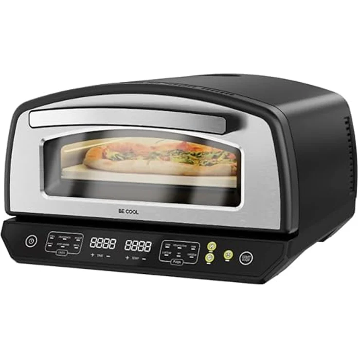 BE COOL Multifunktions Pizzaofen mit Pizzastein 33 cm, 2000W, 450°C, 6 Programme, Touchdisplay, Ober-/Unterhitze, Grillen und Braten – Bild 1