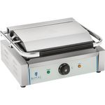 Royal Catering Kontaktgrill RCKG-2200-G, Elektrogrill mit 2200 W Leistung, geriffelte Gusseisenplatten, Edelstahl-Gehäuse