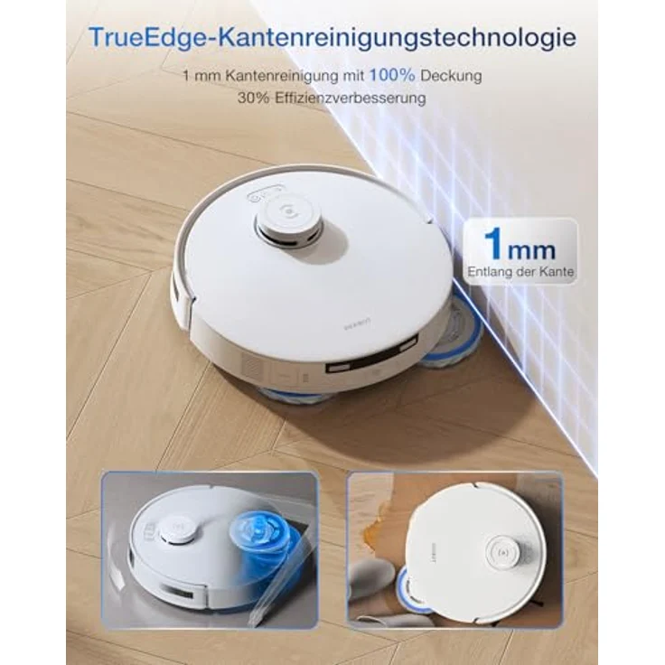 ECOVACS DEEBOT T30C Pro Omni Saugroboter mit Wischfunktion, 12800Pa Saugkraft, Auto-Entleerung, Heißlufttrocknung, 200min Laufzeit, Ideal für Tierhaare & Teppiche, Weiß – Bild 5