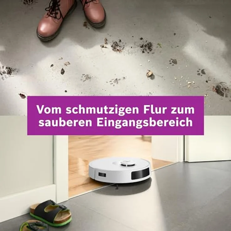 BOSCH Saugroboter Spotless + BCRD1W, Saug- und Wischroboter mit 11.000 Pa Saugkraft, beutellos, Infrarot Navigation, Carbon Bürste, Trocken-Servicestation – Bild 19