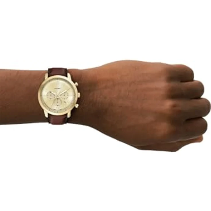 Fossil FS6113, Herren Analog Quarz Uhr mit goldenem Zifferblatt, braunem Lederarmband, 44 mm, wasserdicht bis 50 m – Bild 5