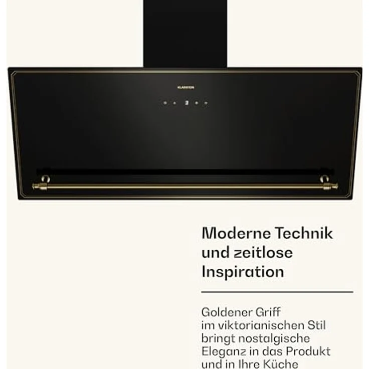 Klarstein Victoria Dunstabzugshaube 90 cm, 400 m³/h, A++, Touch-Bedienfeld, LED-Beleuchtung, Schwarz/Gold, Abluft & Umluft, Leise 52 dB – Bild 5