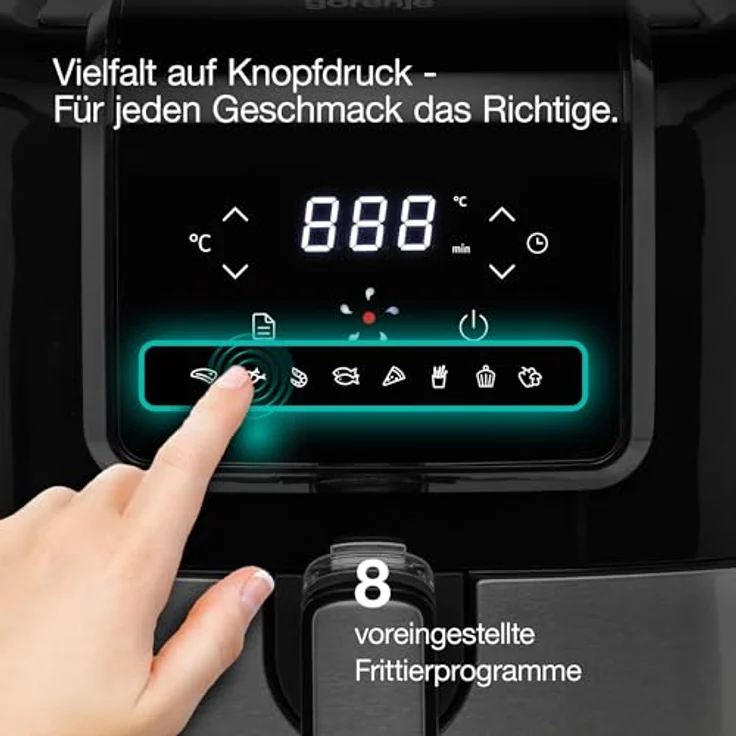 Gorenje AF1700DB Heißluftfritteuse, mit LED Anzeige, 1700 W, 5L, Timer, 8 Programme, Kunststoff, Metall, schwarz, edelstahl – Bild 5
