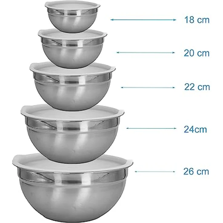 INTIRILIFE 5-teiliges Schüssel Set Rührschüsseln mit Deckeln aus Edelstahl - Salatschüssel Servierschüssel stapelbar spülmaschinengeeignet – Bild 2
