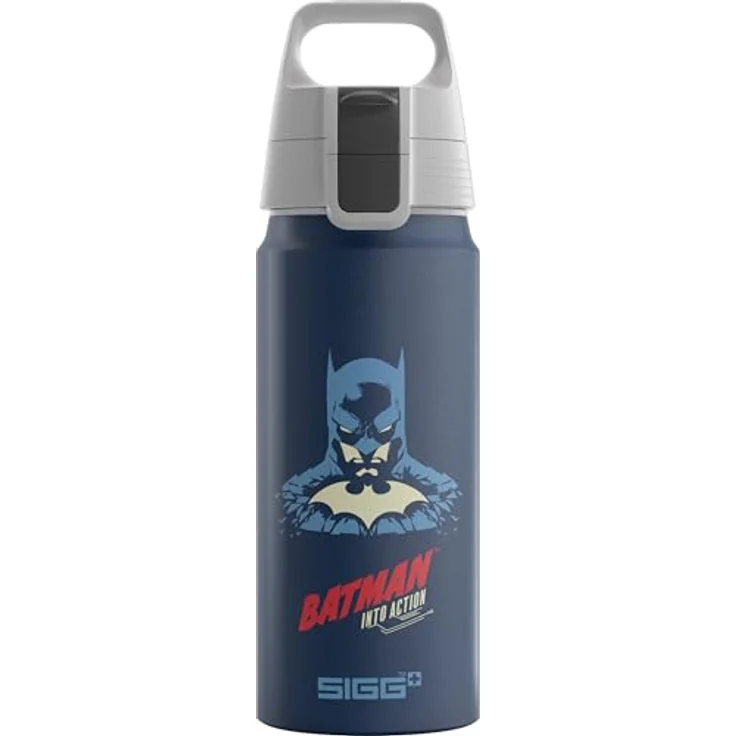 Sigg Trinkflasche, Aluminium, 0,6 L, Blau, auslaufsicher und kohlensäuregeeignet mit Batman-Motiv – Bild 1