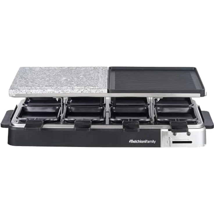Melchioni Family | Raclette-Set mit Grillplatte und Stein für 8 Personen, OLIMPIA, 1200 W, regulierbarer Thermostat, inkl. 8 Raclette-Schalen – Bild 1