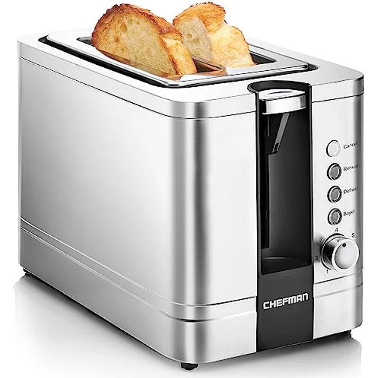 Chefman 2-Slice Pop-Up Stainless Steel Toaster w- 7 Shade Settings Extra Wide Slots for Toasting Bagels, Defrost-Reheat-Cancel Functions, Removable Crumb Tray, 850W, 120V, Silver – Bild 2