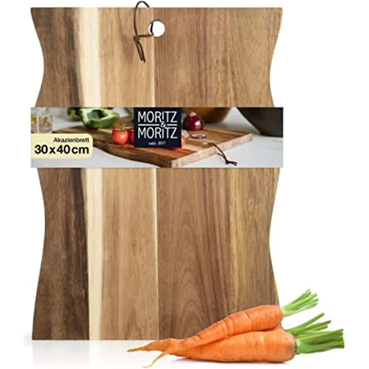 Moritz & Moritz Schneidebrett Holz Groß - 30x40x2cm - Antibakterielles Akazie Holzbrett Küche - Zum Schneiden von Brot, Gemüse, Obst, Fleisch und Käse