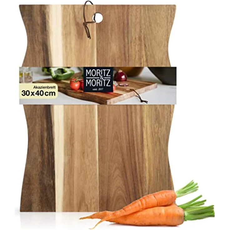 Moritz & Moritz Schneidebrett Holz Groß - 30x40x2cm - Antibakterielles Akazie Holzbrett Küche - Zum Schneiden von Brot, Gemüse, Obst, Fleisch und Käse – Bild 1