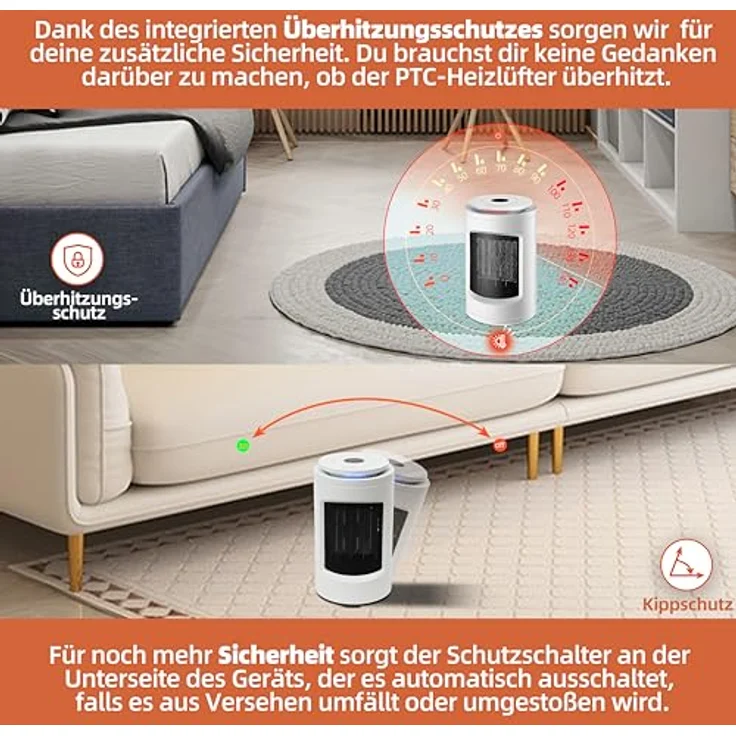 SHX Keramikheizlüfter PTC-Heizlüfter 1200W SHX23PTC100, Betriebsanzeige mit 3 verschiedenen Farblichtern, weiß – Bild 4