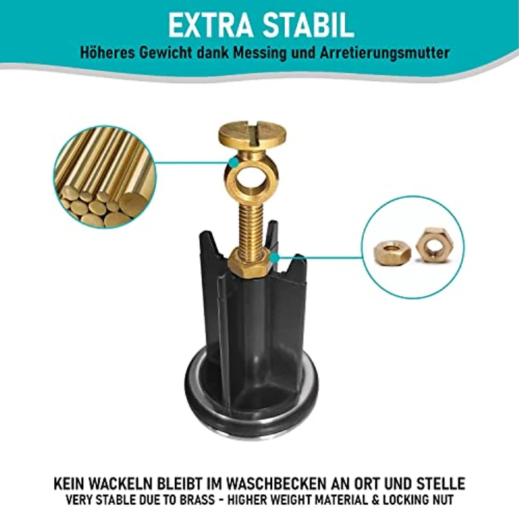 Arteneur Waschbeckenstöpsel 40mm Leuchtturm – Edelstahl Excenterstopfen mit extra Schwerer Messingschraube für stabilen Halt | Universeller Abflussstopfen für Waschbecken – Bild 3