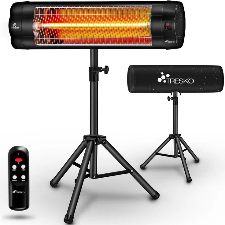 "TRESKO Heizstrahler Infrarot Wärmestrahler mit Fernbedienung 2500W, Elektrisch 3 Stufen Terrassenstrahler Innen & Außen Infrarotstrahler, Edelstahl & Aluminium, wasserdicht, 360° drehbar"