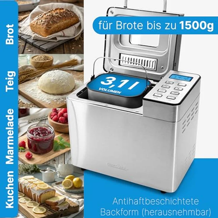 ProfiCook Brotbackautomat PC-BBA 1282, vollautomatischer Brotbackautomat mit Timer, 13 Programmen, Edelstahlgehäuse, 1500 g Kapazität – Bild 4