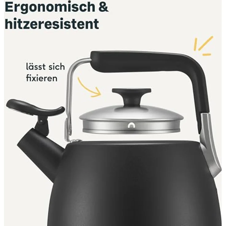 SILBERTHAL Wasserkessel Induktion 2,8l, Edelstahl Flötenkessel schwarz, hitzeresistente Materialien, ideal für Camping und alle Herdarten, Version 2024 – Bild 4
