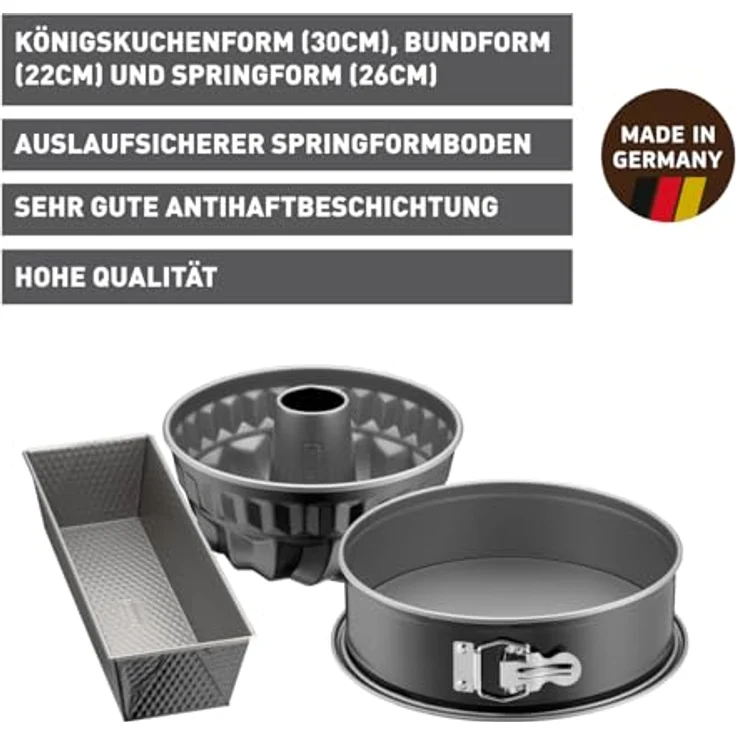 Kaiser Inspiration Backformen-Backset, 3-teilig, mit Springform (Flachboden), Bund-- Gugelhupfform, Königskuchenform, antihaftbeschichtet, auslaufsicher – Bild 3