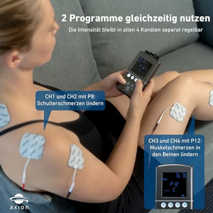 Axion STIM-PRO X9B, TENS-EMS-Gerät mit 4 Kanälen für Schmerztherapie, Muskelaufbau, Beckenbodentraining und Massage, NEUHEIT 2025 – Bild 3
