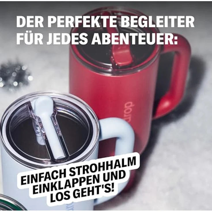 waterdrop® Thermobecher mit Strohhalm 1,1L – Auslaufsichere Edelstahl Trinkflasche mit aufklappbarem Trinkhalm, hält 12h kalt, ideal für Auto und Reisen – Bild 4