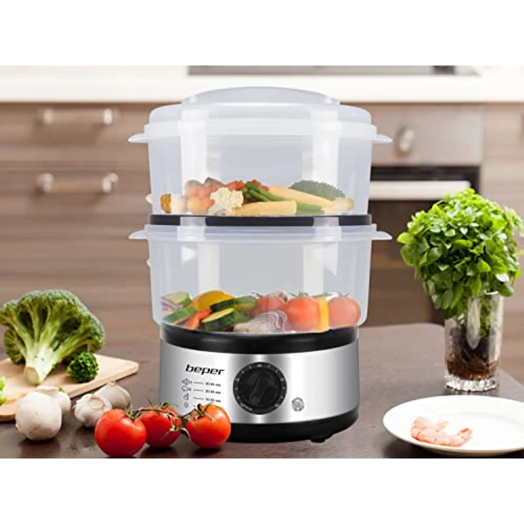 Beper 5 L Multifunktionaler Dampfgarer, Kompaktspeicher, 60-Minuten-Timer, Leistung 400-500 W, - Silber und Schwarz – Bild 12