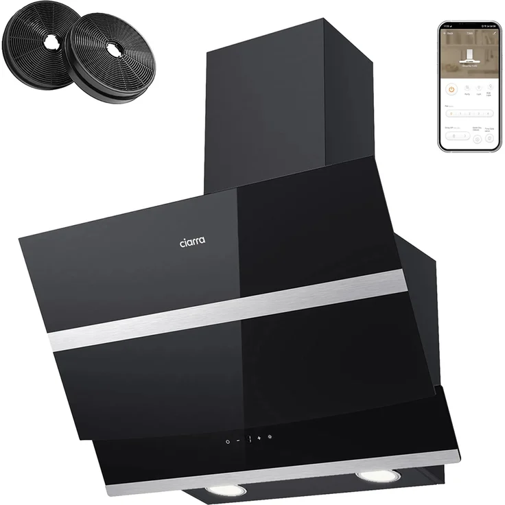 CIARRA VM6736NB Dunstabzugshaube 60 cm, 650 m³/h A+++, kopffrei, WIFI-APP, Touch Control, ultra-leiser Betrieb