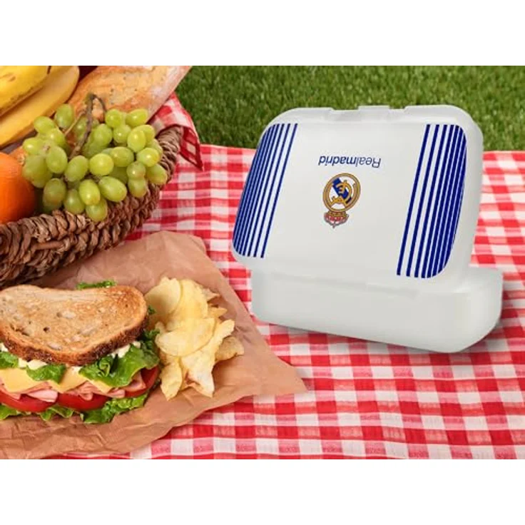 CyP Brands Real Madrid Sandwichbox, Brotdose mit Sicherheitsverschluss, Lebensmittelbehälter für Snacks, Weiß, offizielles Produkt – Bild 3