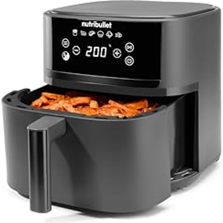 NutriBullet Air fryer Crisplite NBA0611DG, Heißluftfritteuse mit 6L Kapazität, 80-200° Temperaturkontrolle, PFAS-frei, 6 Kochprogramme, Touch-Steuerung, spülmaschinenfest, 1700W, Mattschwarz – Bild 2