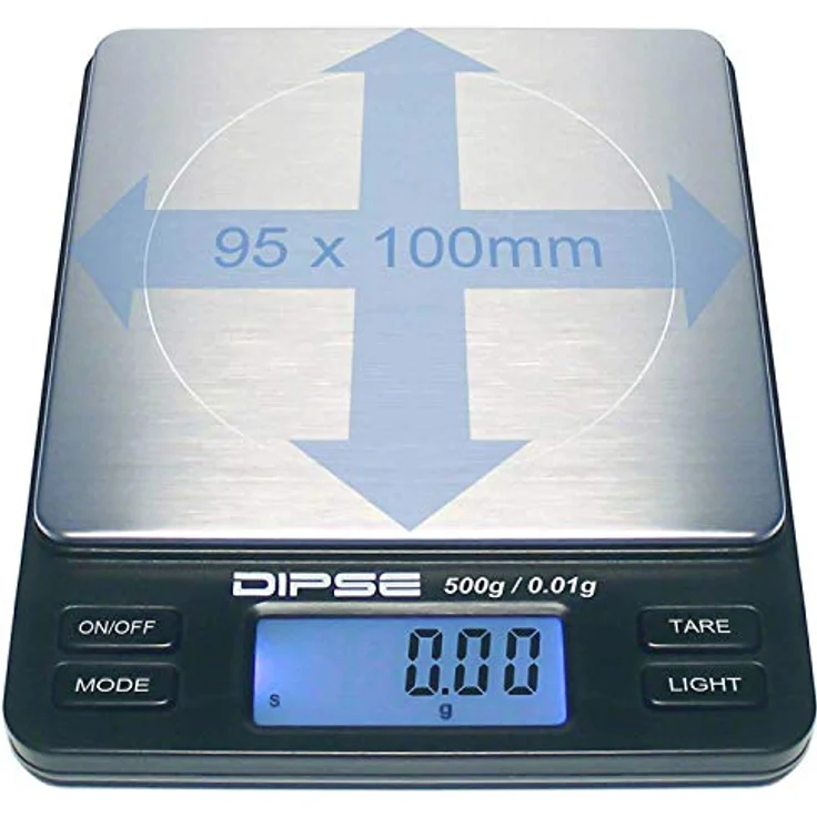 DIPSE TP-Serie - Küchenwaage, Feinwaage, TARA-Funktion, beleuchtetes Display, 0,5kg Tragkraft, silber, schwarz – Bild 4