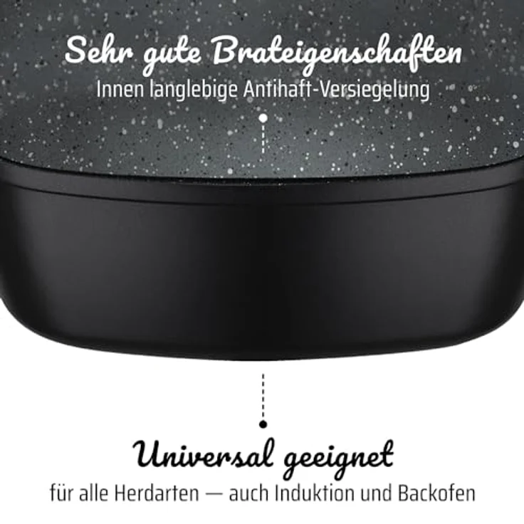 GSW 414579 Viereckbräter Gourmet Granit 28x28cm, Aluminium, Glas, schwarz – Bild 5