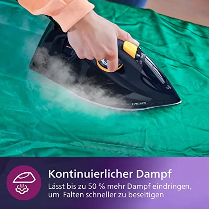 Philips Azur 7000 Series Dampfbügeleisen - 3000W, 55 g/min Kontinuierlicher Dampf, 250 g Dampfstoß, Vertikaldampf, SteamGlide Elite Bügelsohle, Dunkelblau/Gelb (DST7060/20) – Bild 3