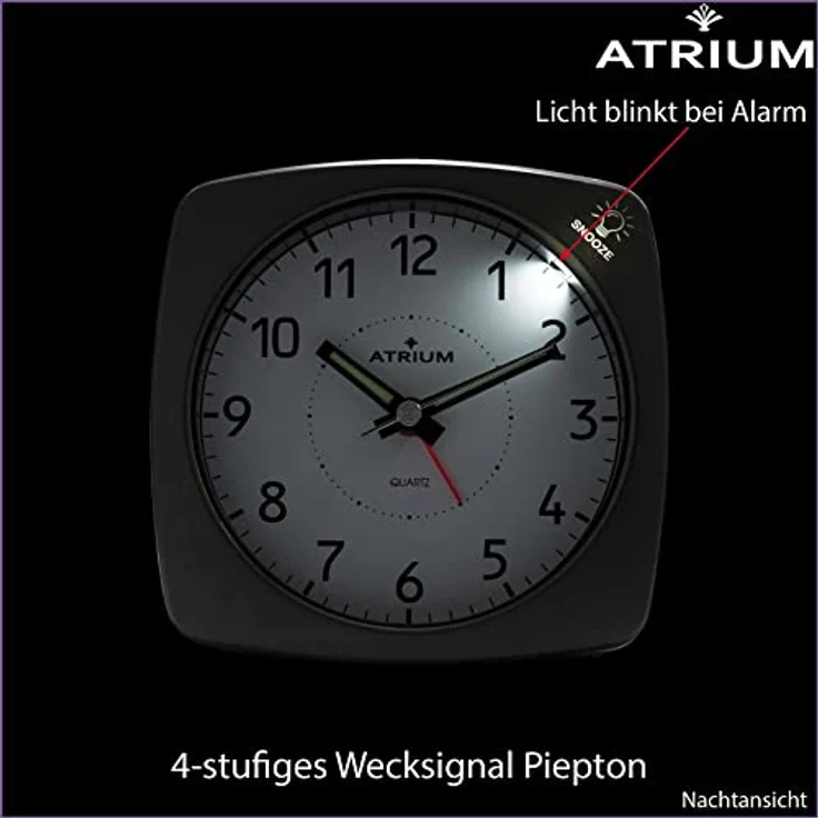 Atrium A251-4 Analog Quarz Wecker, geräuschlos mit Snooze-Funktion, Licht und anthrazitgrauem Gehäuse – Bild 5