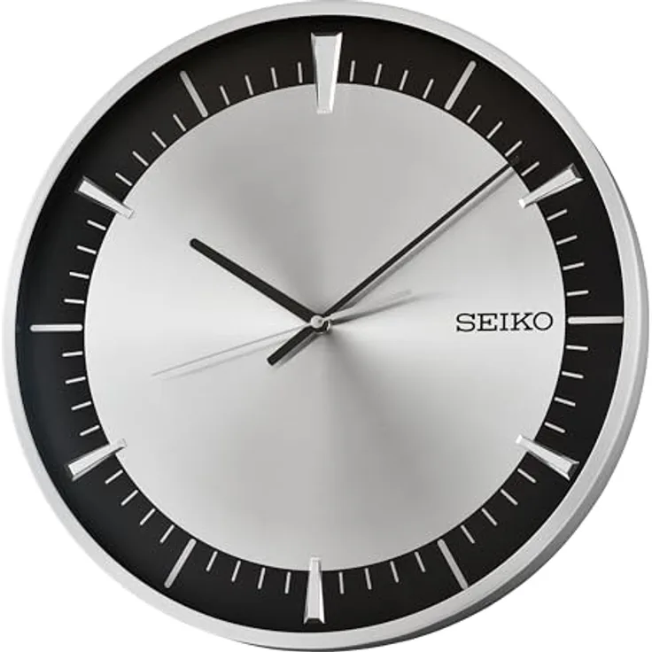 Seiko Clocks Wanduhr QXA840S, Silber, schleichende Sekunde, Aluminiumgehäuse, Ø40.5 x 4.5 cm, 3D Indizes