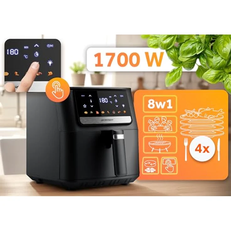 Berdsen Heißluftfritteuse BD-662, 1700 Watt, 6,5 Liter, 8 voreingestellte Programme, Schwarz – Bild 5