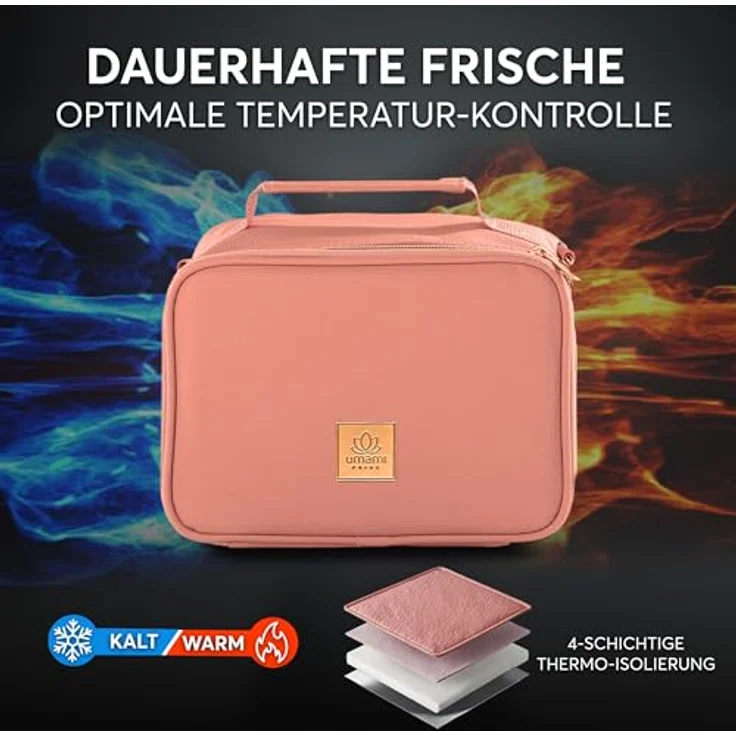 Umami Isolierter Lunchbag Premium, Lunchbox mit veganem Leder, Rosa, spritzwassergeschützt und verstellbarem Trageriemen – Bild 5