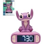 LEXIBOOK Disney Stitch Angel Digitaler Wecker mit Nachtlicht, Rosa, 3D-Design und Schlummer-Funktion