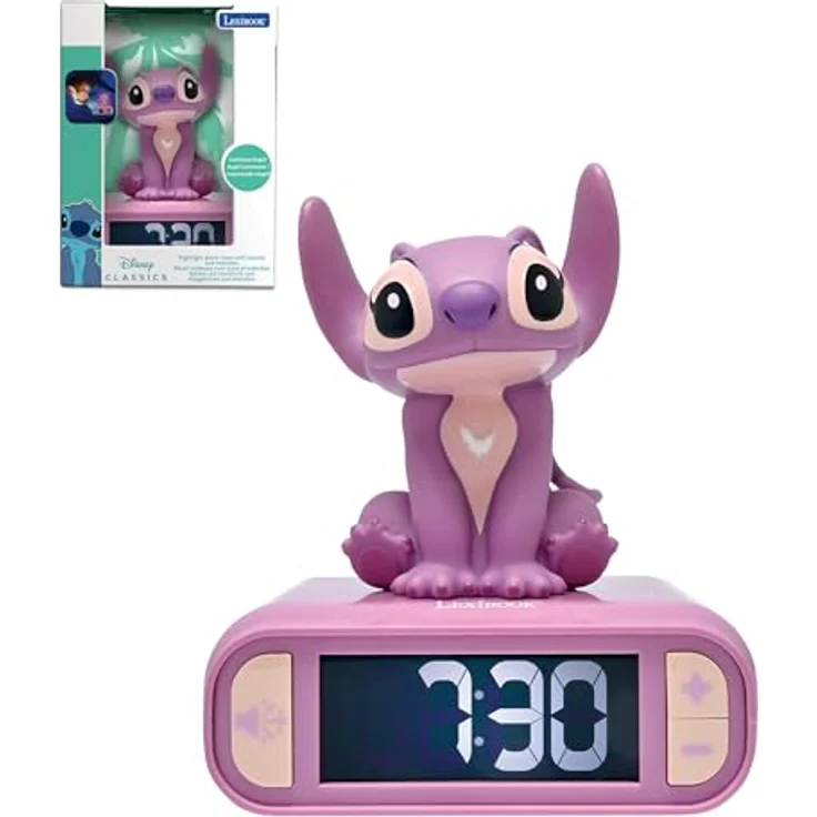 LEXIBOOK Disney Stitch Angel Digitaler Wecker mit Nachtlicht, Rosa, 3D-Design und Schlummer-Funktion – Bild 1