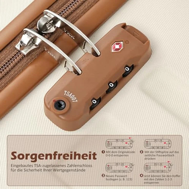 COOLIFE Koffer Trolley Set 5-teilig, ABS Hartschale mit 4 Rollen, TSA-Schloss, inkl. Reisetasche und Kulturbeutel – Bild 3