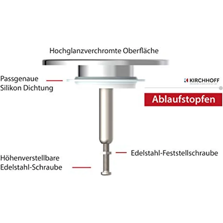 KIRCHHOFF 988453155 Abfluss-Stöpsel für handelsübliche Badewanne, 1½“ Badewannen Stöpsel, Abflussgarnitur, Badewannenstöpsel universal, Chrom – Bild 2