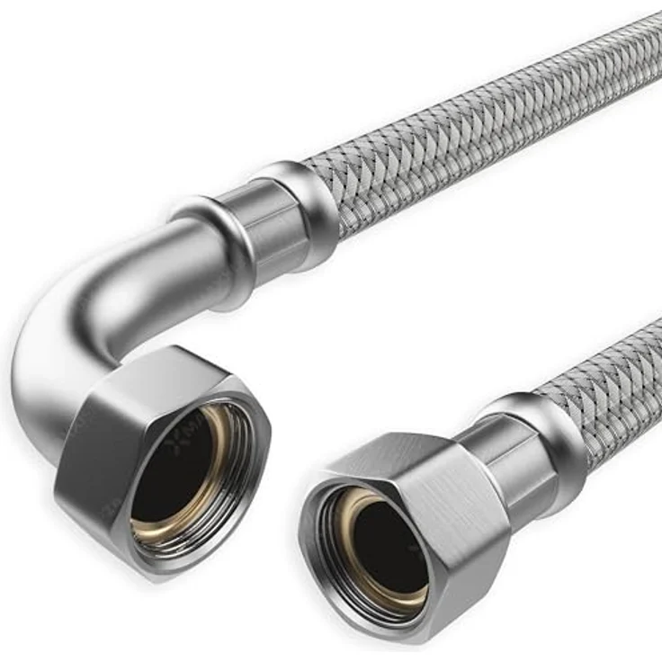 AWM Edelstahl Flexschlauch 1 Zoll Panzerschlauch Anschlußschlauch Sanitär Hauswasserwerk (1" Bogen ÜM x 1" ÜM - 60cm *33) - Edelstahl (AISI 304), Messing vernickelte Anschlüsse – Bild 2