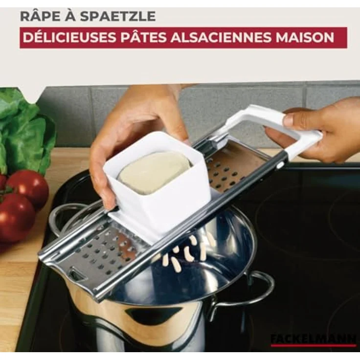 Fackelmann Spätzlehobel kurz ARCADALINA, Spätzlereibe, Profi-Spätzlehobel klassisch, aus Edelstahl, für kurze Spätzle (Farbe: Weiß-Silber), Menge: 1 Stück – Bild 6