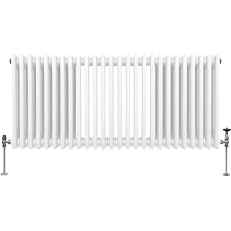Monster Shop Traditioneller 3-Spalten-Heizkörper 600 x 1192mm, Horizontaler Wandheizkörper aus glänzendem Weiß Kohlenstoffstahl mit 6255 BTU Wärmeleistung, inkl. Reinigungsbürste & Befestigungskit – Bild 2