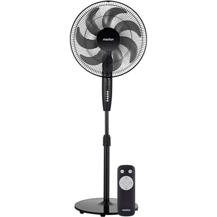 MEDION P21 SF Standventilator, 50 Watt, höhenverstellbar bis 130 cm, 3 Geschwindigkeiten, leise, mit Fernbedienung, Timer und Oszillation, schwarz