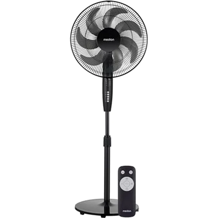 MEDION P21 SF Standventilator, 50 Watt, höhenverstellbar bis 130 cm, 3 Geschwindigkeiten, leise, mit Fernbedienung, Timer und Oszillation, schwarz – Bild 1